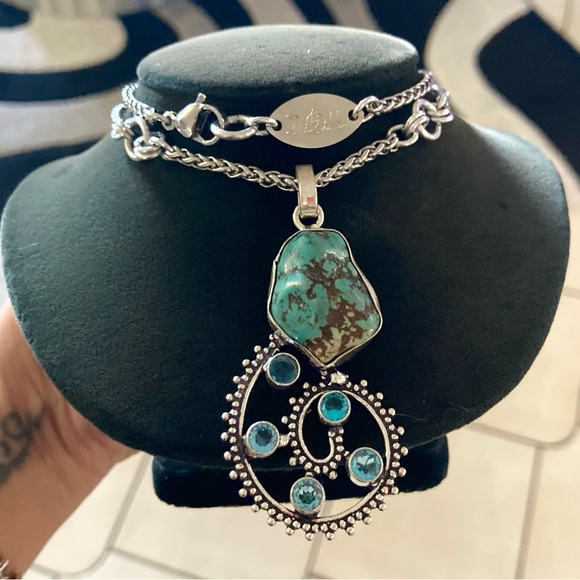 Silverskylight2 Jewelry - 925 Sterling silver overlay natural blue turquoise spiral design necklace